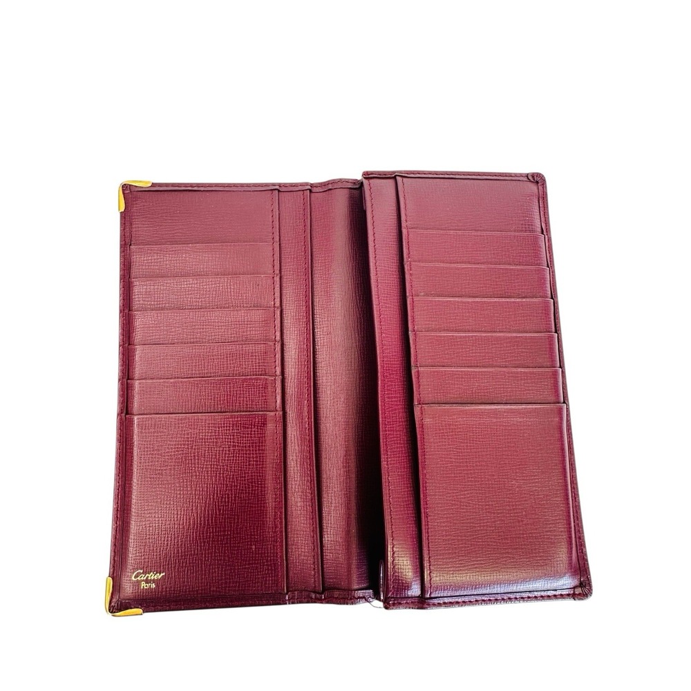CARTIER Paris Burgundy Leather Billfold Breast Waller 12 Card Holder Pre-owned - Picture 11 of 12